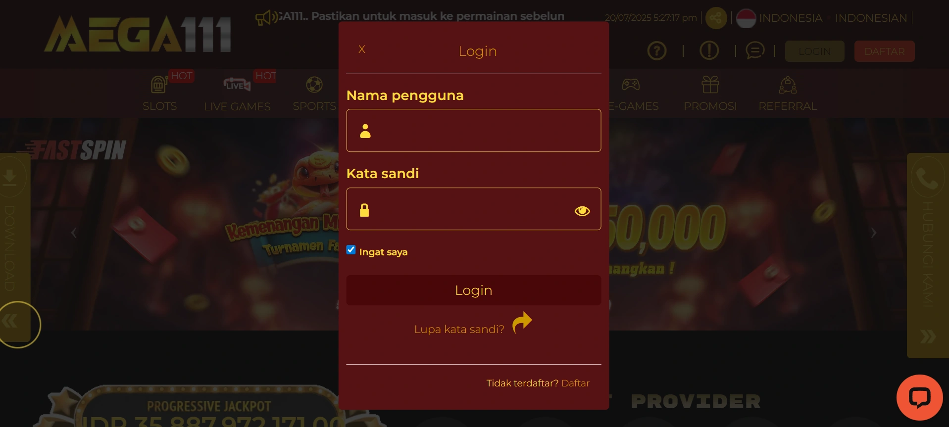 Cara Login ke Akun Mega111